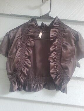 Black Satin Ruffle Cropped Bolero Top